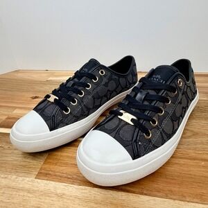 Coach Empire Signature Low Top Sneakers Black Grey A00248 Womens 7B